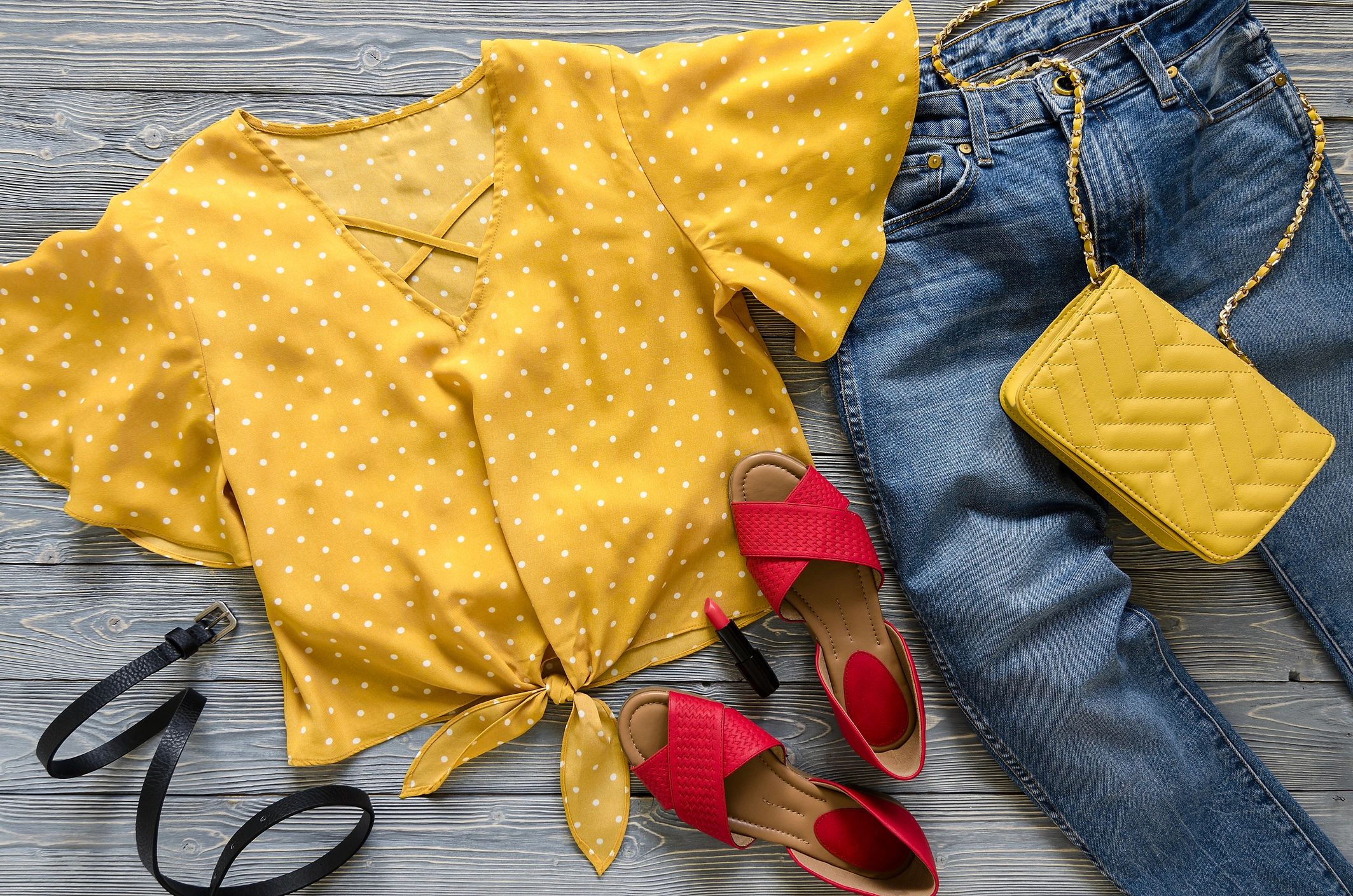 Flat lay apparel styling that reflects a modern retail shopping experience